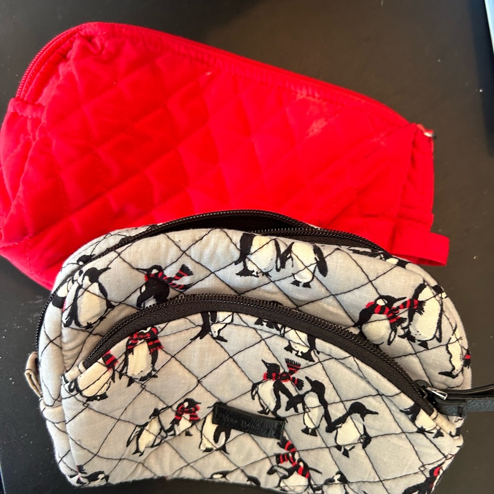 Vera Bradley Quilted Penguin Print Pouch Set - Red and Gray